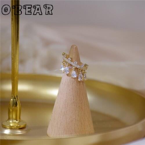 OBEAR 14K Real Gold Simple Tassel Zircon Pendant Ear Bone Clip for Woman Tiny Charm Clip Earring Wedding Jewelry