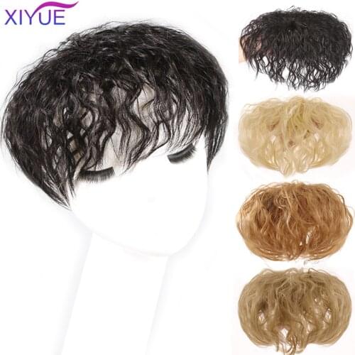 XIYUE Natural Black Brown Human Hair Topper With Bangs Clip In Hair Extensions Hairpieces Heat Resistant Fiber For Women