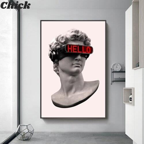 David Sculpture with VR Glasses Wall Art Canvas Posters And Prints Abstract David Canvas Paintings on the Wall Decor Pictures