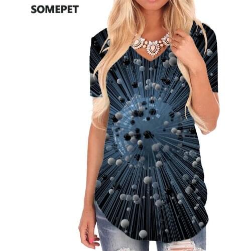 SOMEPET Geometric T-shirt women Psychedelic Funny T shirts Vortex V-neck Tshirt Black And White Tshirts Printed Ball T-shirts 3d