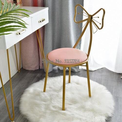 Modern minimalist bowknot net red makeup dressing manicure girl bedroom ins backrest Nordic heart-shaped stool chair