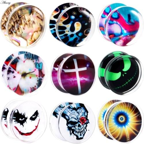 Alisouy 2pc Ear Gauges Tunnels Acrylic Transparent Purple Animal Flower Fashion Ear Plug Tunnel Expander Piercing Body Stretcher