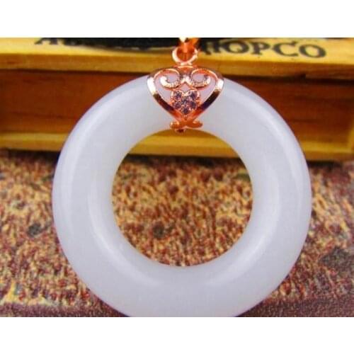 Fine jewelry Natural white jade rose jin embroidery pendant blessing lucky necklace women men jewelry