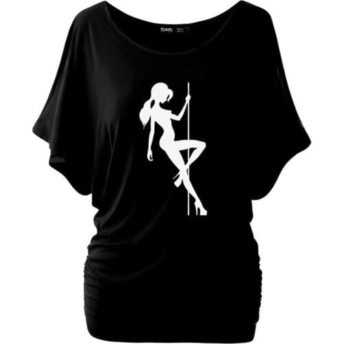 Women Sexy Girl Pole Dance Print T-shirt girl Casual Cotton O-neck Batwing Short Sleeve T Shirt Fashion Hip Hop Tees Tops