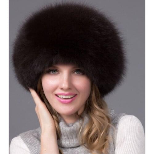 Women Winter Natural Real Fox Fur Hat Elastic Warm Soft Fluffy Genuine winter cap womens beanie hats fending luxury festival