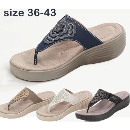 Slippers Women Sandals Summer Flower Printed Non-Slip Platform Beach Shoes Female Sewing Flip Flop Outdoor Peep Toe Sandalias