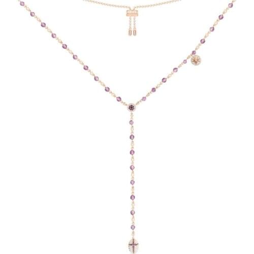 SLJELY Hot Brand Rose Gold Color 925 Sterling Silver Purple Beads Necklace with Embellished Pendant Zircon Women Luxury Jewelry