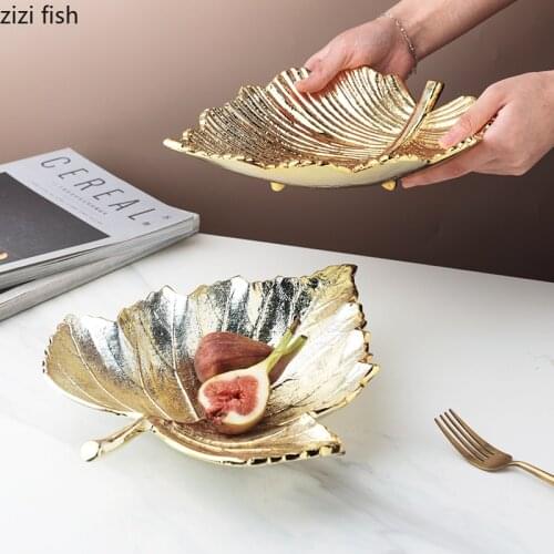 Gold Metal Leaf Plate Aluminum Jewelry Tray Storage Tray Fruit Plate Dried Fruit Snack Plates Dessert Cake Pan Decorative Plates