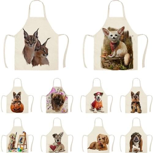 1Pcs Kitchen Pet Dog Pattern Apron Sleeveless Cotton Linen Aprons for Men Women Home Cleaning Tools WQ325