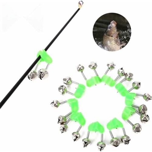 10pcs/lot Fishing Bite Alarms Fishing Rod Bell Rod Clamp Tip Clip Bells Ring Green ABS Fishing Accessory Outdoor Metal