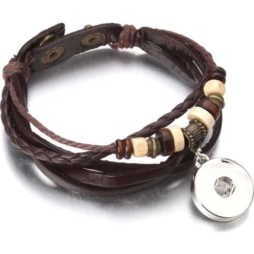 11 Color Hot Sale Snap Leather Bracelet Retro Handmade Braided Leather Snap Button Bracelet Bangles Fit Ginger 18mm Snap Jewelry