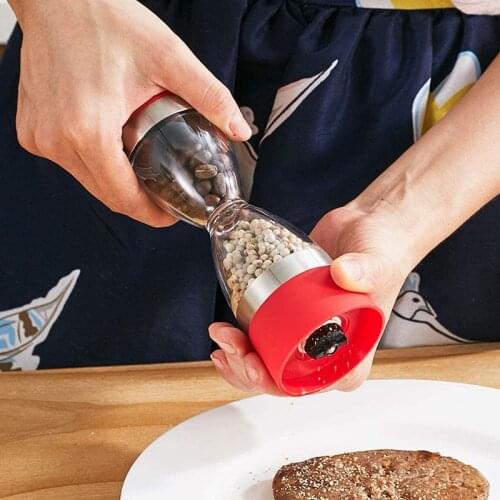 2 In 1 Double Head Pepper Grinder Pepper Salt Spices Coffee Bean Plastic Grinder Hourglass Grinder Transparent Visible Grinder