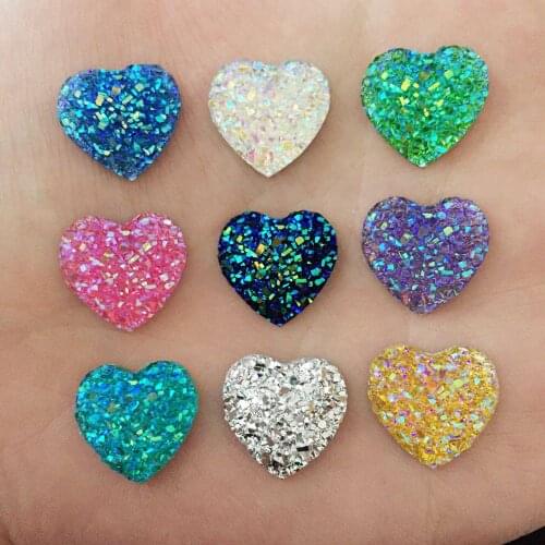 200pcs AB Resin 14mm Bling Sweet Heart Flatback Rhinestone Scrapbook Ornaments DIY Wedding Appliques Craft D52*2