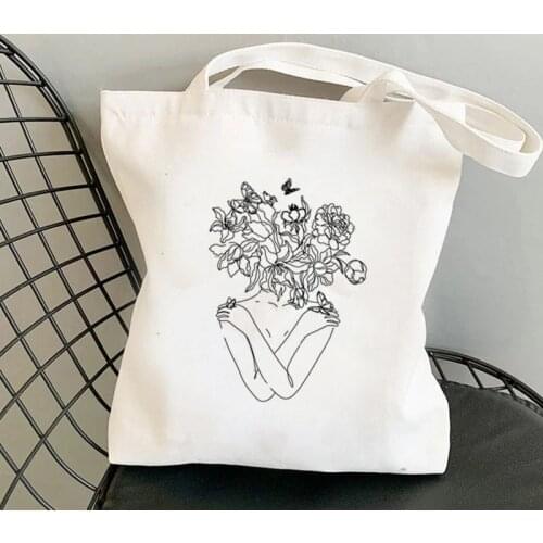2021 Shopper Flower Head Art Printed Tote Bag women Harajuku shopper handbag girl Shoulder shopping bag Lady Canvas Bag