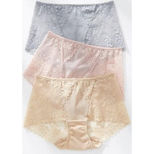 3pcs Women Sexy Hollow Briefs Lace Floral Seamless Panties High Waist Lift Up Underwear Soft Intimates Cotton Lingerie Plus Size