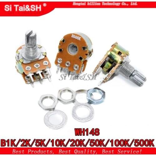 5pcs B1K B2K B5K B10K B20K B50K B100K B500K B1M 6Pin 15MM Shaft WH148 Potentiometer 1K 2K 5K 10K 20K 50K 100K 500K 1M