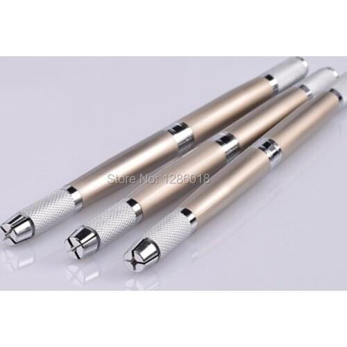 50pcs Champagne 3 Heads Multifunctional Professional Manual Eyebrow Tattoo Pen 3D Eyebrow Lips Embroidery Manual Tattoo Tools
