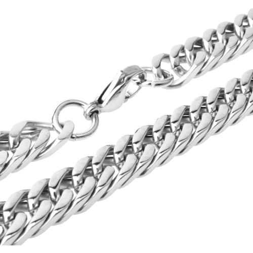 8/10/12/15/17MM Cool Stainless Steel Silver Color Polished Curb Cuban Chain Mens Womens Necklace Or Bracelet 7-40"