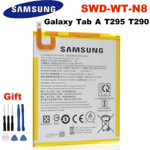 Samsung Original SWD-WT-N8 Tablet Battery For Samsung Galaxy Tab A T295 T290 Genuine Replacement Tablet Battery 5100mAh + Tools