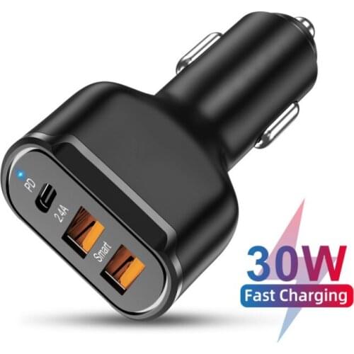 30W Type C PD Car Charger QC 3.0 Quick Charge USB C Adapter For iPhone 12 11 Samsung S9 Xiaomi Mobile Phone Dual USB Car Charger