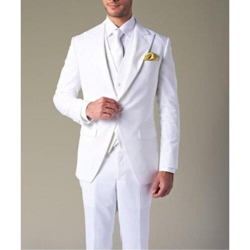 White Mens Wedding Suits 3 Piece Set Groom Tuxedos Formal Dress Male Latest Design Jacket Waistcoat with Pants 2020