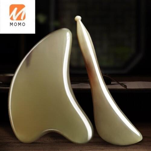 White Buffalo Horn Two-Piece Face Scraping Board Facial Eye Scraping Universal for Entire Body Muscle-Poking Stick