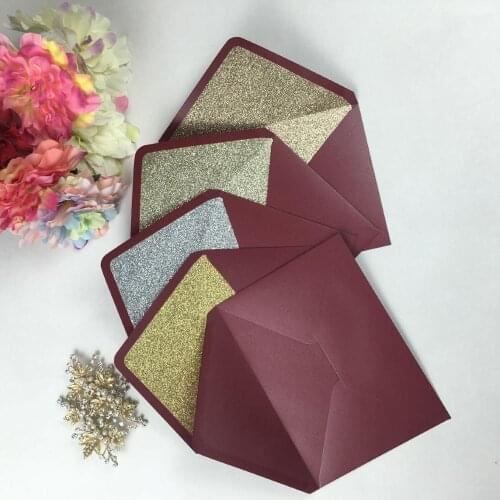 Free shipping 10pcs Rectangle Pearl Burgundy envelopes with gold/champegn/rose/sliver for wedding/greeting invitation card RSVP
