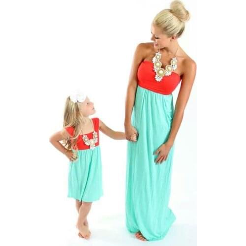Bohemian skirt tube top halter mother and daughter parent-child childrens stitching dress