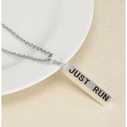 Europe America Sell Well Inspirational Lettering JUST RUN Stainless Steel Stereo Stick Necklace Fashion Jewelry