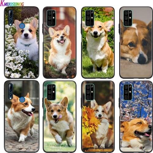 Soft Black Cover Cute Corgi Dog For Honor 30 30S V30 V20 9N 9S 9A 9C 20S 20E X10 20 7C Lite Pro Plus Phone Case