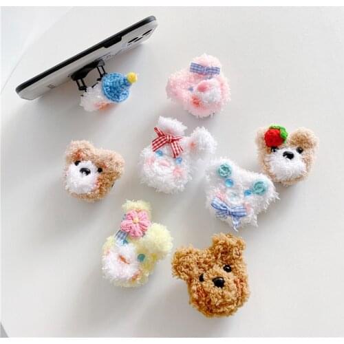 3D Cute Puppy Plush Foldable Phone Holder Stand for IPhone 12 Pro Max Samsung Note 20 Ultra Grip tok Finger Phone Holder Support