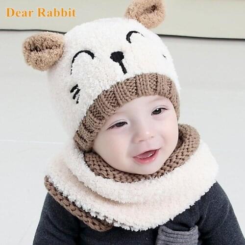 Kids Baby Girls Boys Hats Soft Knitted Cotton Warm Hooded Caps Autumn Winter Baby hats and Scarfs 2pcs