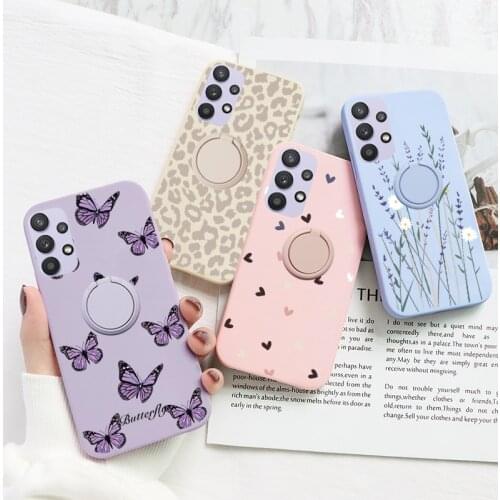 For Samsung Galaxy A72 A 72 Case 4G 5G Magnetic Ring Holder Silicone Cover For Samsung A72 GalaxyA72 Flowers Back Cover Bumper