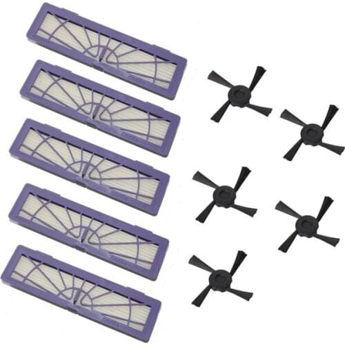Filter x 5 & Side Brush x 5 for All Neato Botvac,Neato Botvac D & Connected Series 70e 75 80 85 D75 D80 D85 D3 D5 d7