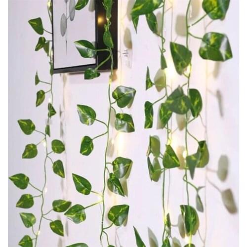 2M Artificial Ivy Garland LED Fairy Lights Simulation Cane Light String Fake Foliage Flowers Creeper Green Ivy Wreath Lighting