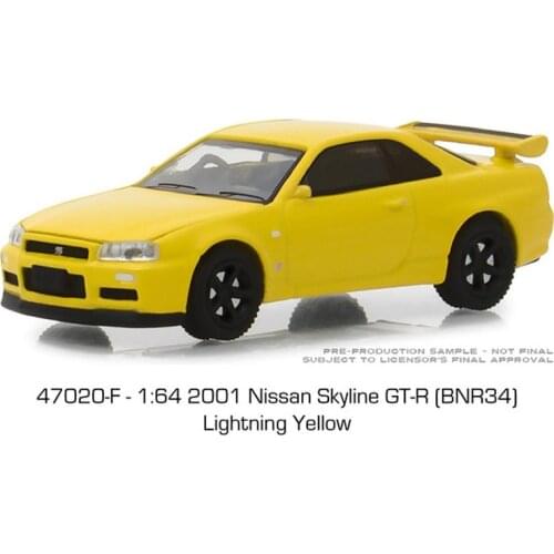 GreenLight 1:64 2001 Niss an Skyline GT-R (BNR34) Yellow alloy toy car toys for children diecast model car Birthday gift
