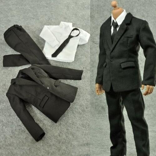1/6 Scale Male/Man Black Office Gentleman Three-Piece Shirt Suit Pants Trousers Clothing Set Business For 12 Inch Figure Body