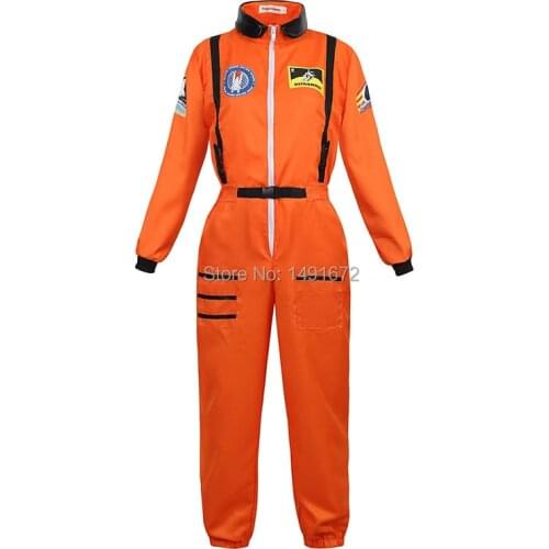 Astronaut costume adult astronaut men women flight space suit jumpsuit halloween cosplay one piece overalls blue white orange