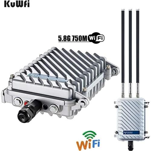 KuWFi Outdoor Wireless Bridge WiFi Access Point 750Mbps Wireless Repeater 2.4G&5.8G Wifi Antennas Waterproof Base Station AP