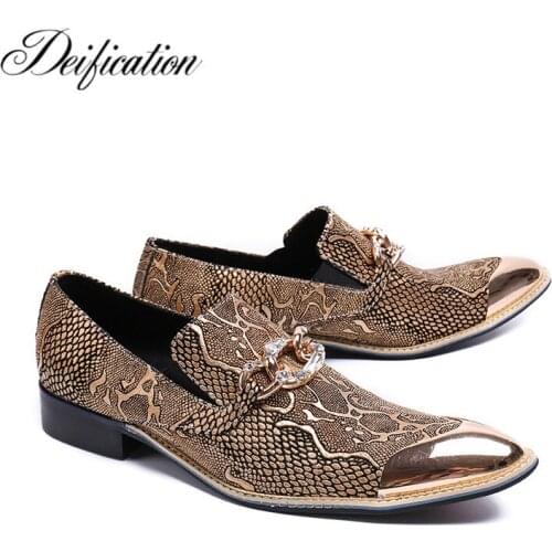 Deification sapato masculino Metal Pointy Toe mens shoes genuine leather Fashion Slip On Formal Shoes men wedding shoes zapatos