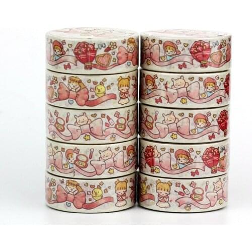 NEW 10pcs/Lot Decorative Girls and Pink Bowknots Japanese Washi Tapes for Bullet Journal Adhesive Masking Tape Cute Papeleria