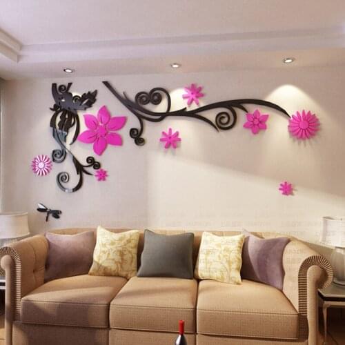 New arrival 3D Flower Arcylic Wall stickers TV Background Wall decoration DIY art home decor Home Fashion decor stickers