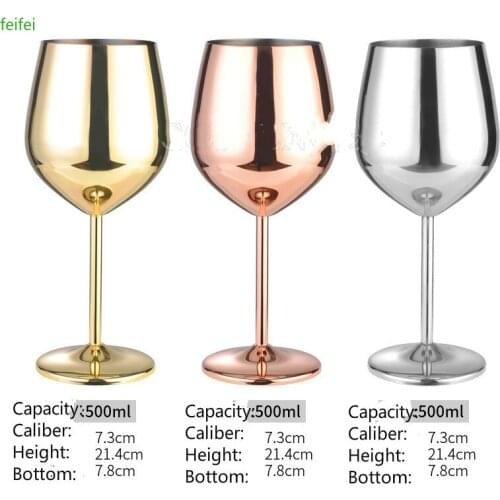 304 stainless steel copper plated single-layer goblet anti-fall glass cocktail glass 500ml wine cups champagne glasses