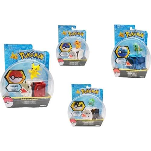 Original Pokemon Throw N Pop Pokeball with Anime Figure Set Pikachu Charmander Squirtle Bulbasaur Kids Toy Gift
