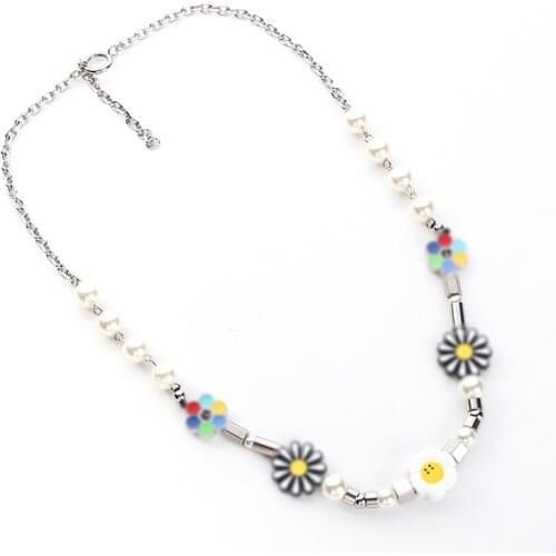 Hip Hop Rainbow Flower Chrysanthemum Bohemia Choker Necklace Rock Trendy Fashion Statement Jewelry Beads Necklace Unisex Gifts