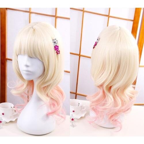 Diabolik Lovers Cosplay Wig Komori Yui Light Blonde with Pink Cos Wigs Heat Resistant Synthetic Hair Cos Wigs + Headwear Hairpin