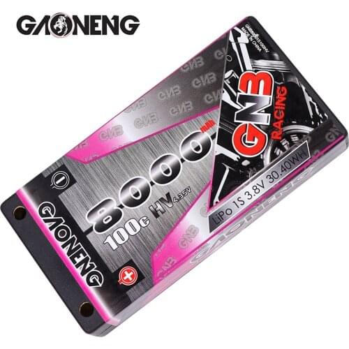 Gaoneng GNB 1S 8000mAh 100C 3.8V HV 4.35V Rechargeable Lipo Battery 4.0mm Banana Plug T Plug for 1:10 RC Car Boat