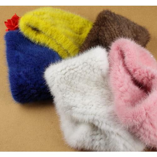 MS.MinShu Knit Mink Fur Headband Neck warmer Winter Women Head Wear Ear Warmer Neck Ring Elastic Style