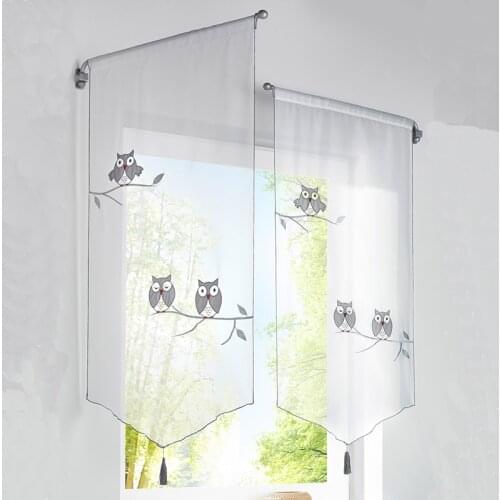 1PC Roman Short Curtains for Kitchen Window Sheer for Living Room Finished Tulle Drapes For Window Treatments Embroidered Voile