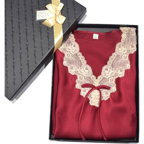 Luxury Mulberry Silk nightdress female summer 100% silk nightgown 2020 new short-sleeved silk sleeping dress sexy lace